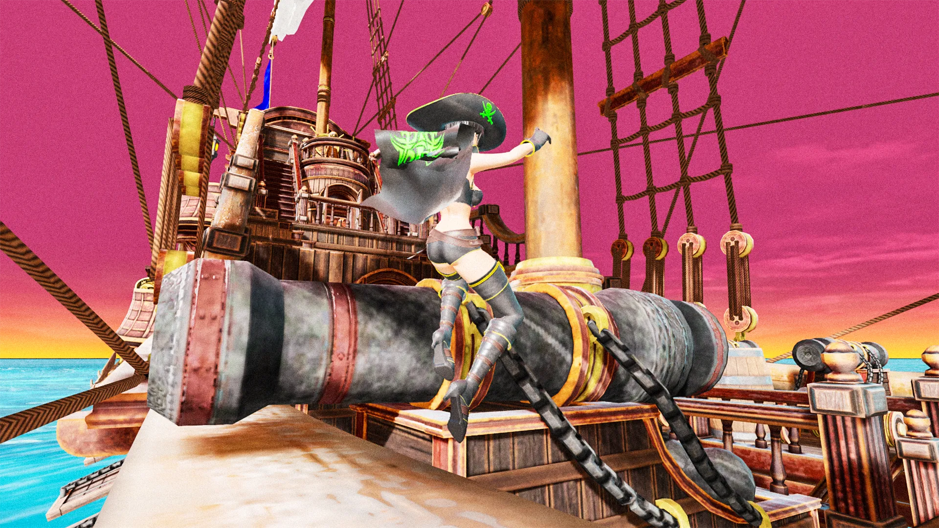 Alehundred - Caribbean, Hispaniola 1704 - Pirate era diorama with ships, tropical port, and palm trees