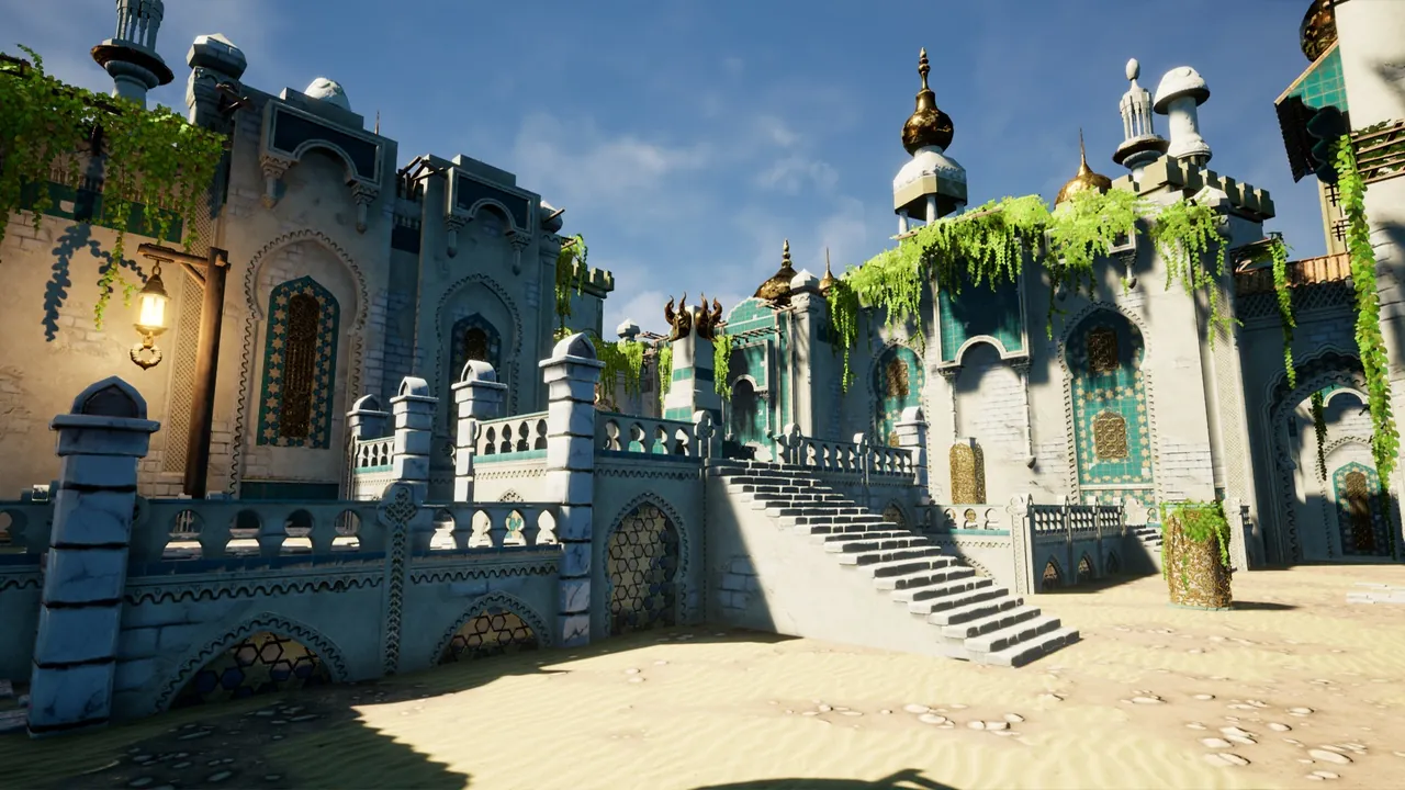 Alehundred - Hatra, Iraq 201 AD - Ancient temple diorama with sunken gardens and golden latticework