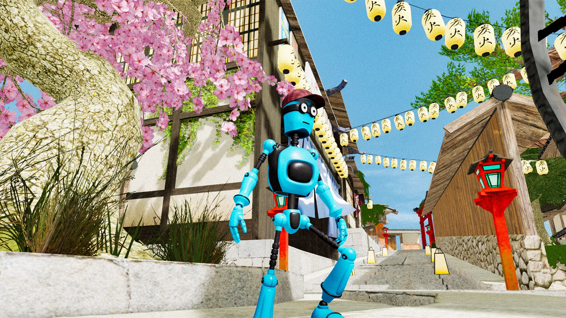 Alehundred - Kyoto, Feudal Japan 1503 - Magical diorama with temples, cherry blossoms, and a ghostly spirit emerging from a portal